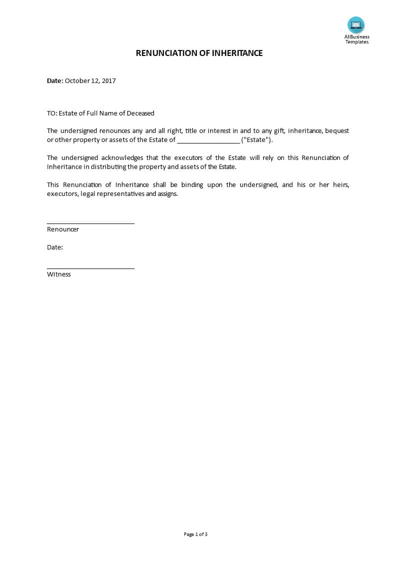 Renunciation Of Inheritance | Templates At with Bequest Letter Template Renunciation Of Inheritance | Templates At With Bequest Letter Template
