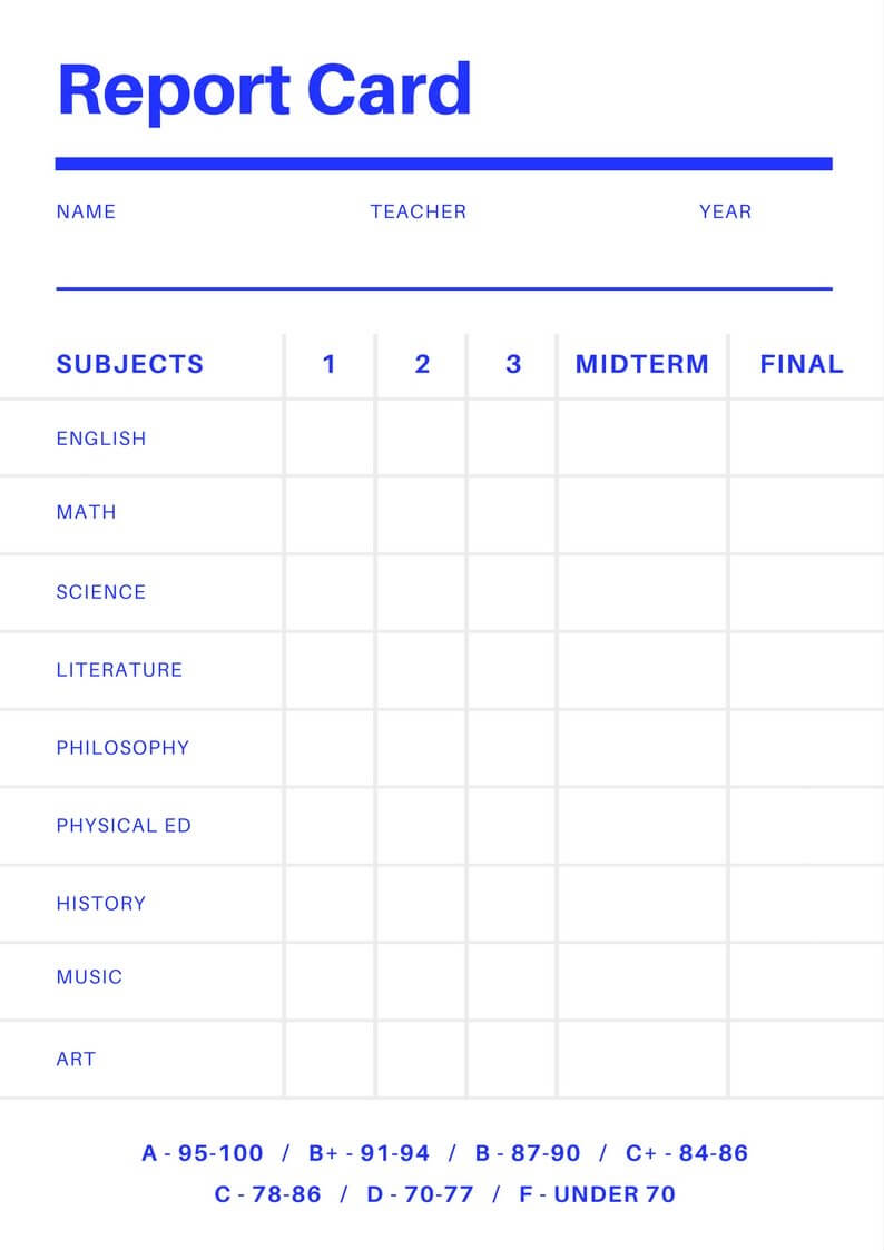Report Card Template Free Online Maker Design A Custom Intended For Blank Report Card Template