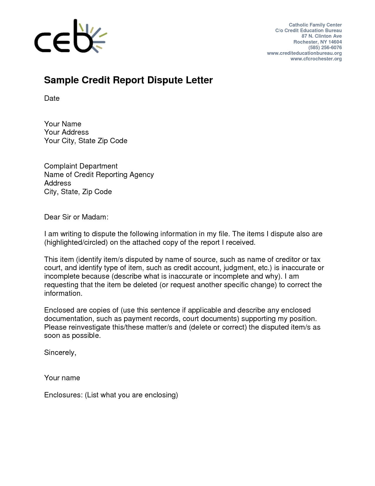 Report Examples Credit Dispute Letter Templates Acurnamedia Throughout 609 Dispute Letter Template