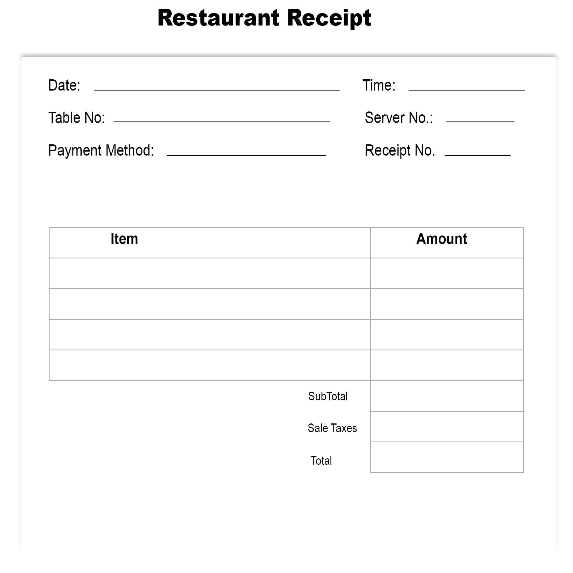 Restaurant Receipt Template Excel | The Receipt Template With Blank Taxi Receipt Template