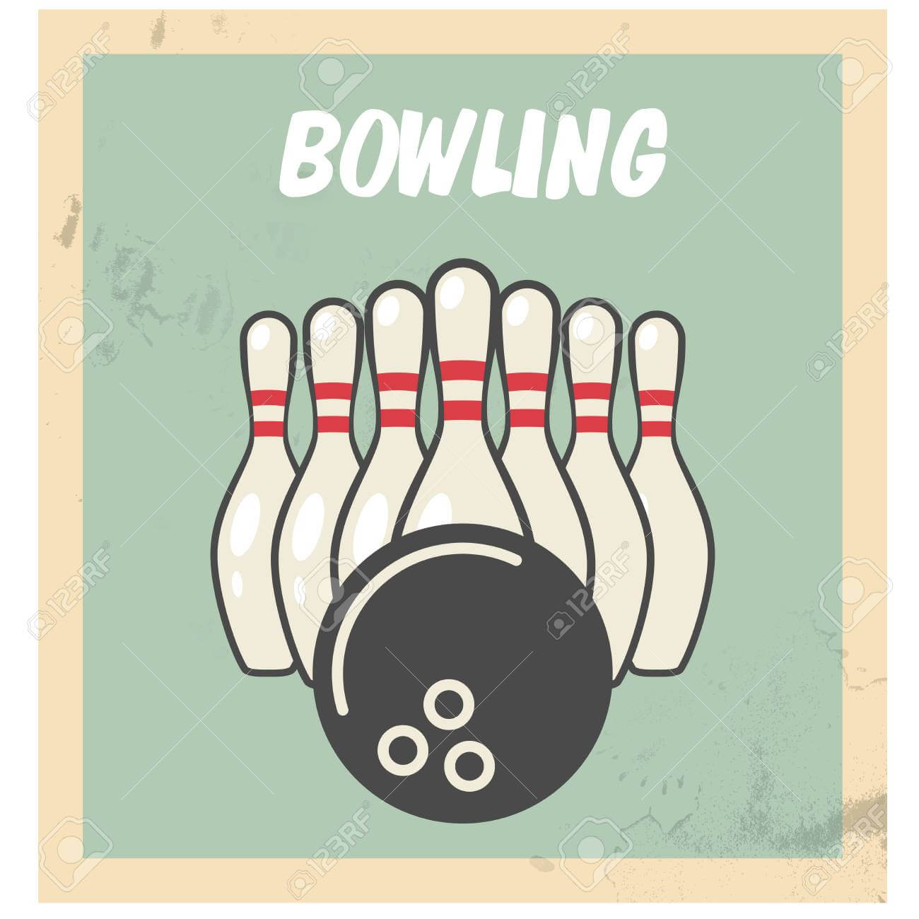 Retro Bowling Party Flyer With Skittles And Ball. With Regard To Bowling Party Flyer Template