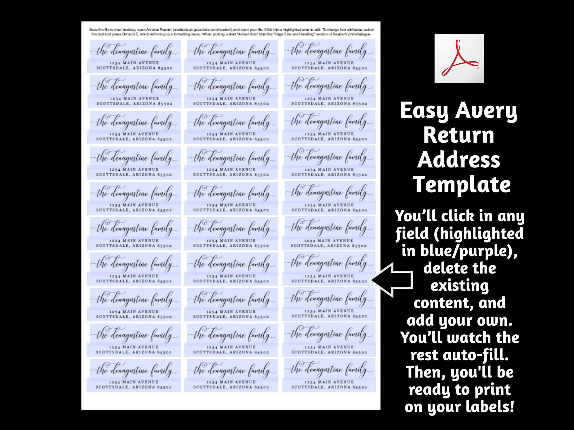 Return Address Label Template, Printable Envelope Label Regarding 1 X 2 5 8 Label Template