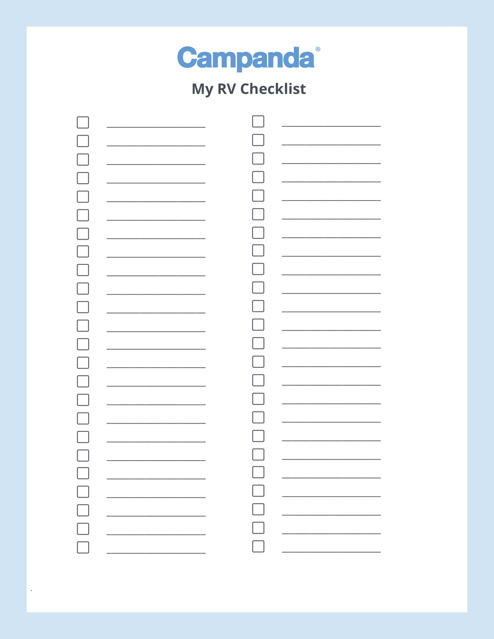 Rv Checklists: 6 Printable Packing Lists | Campanda With Regard To Blank Packing List Template