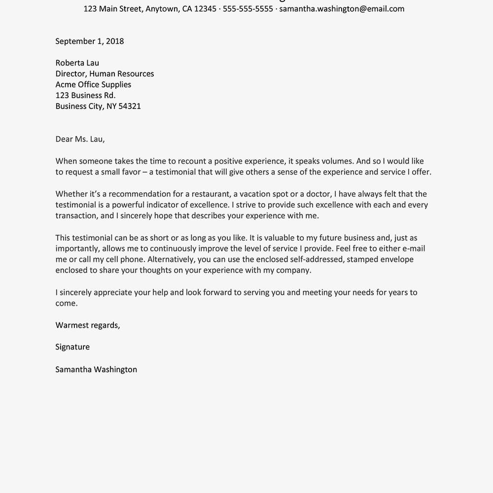 Sample Customer Testimonial Request Letter Within Business Testimonial Template