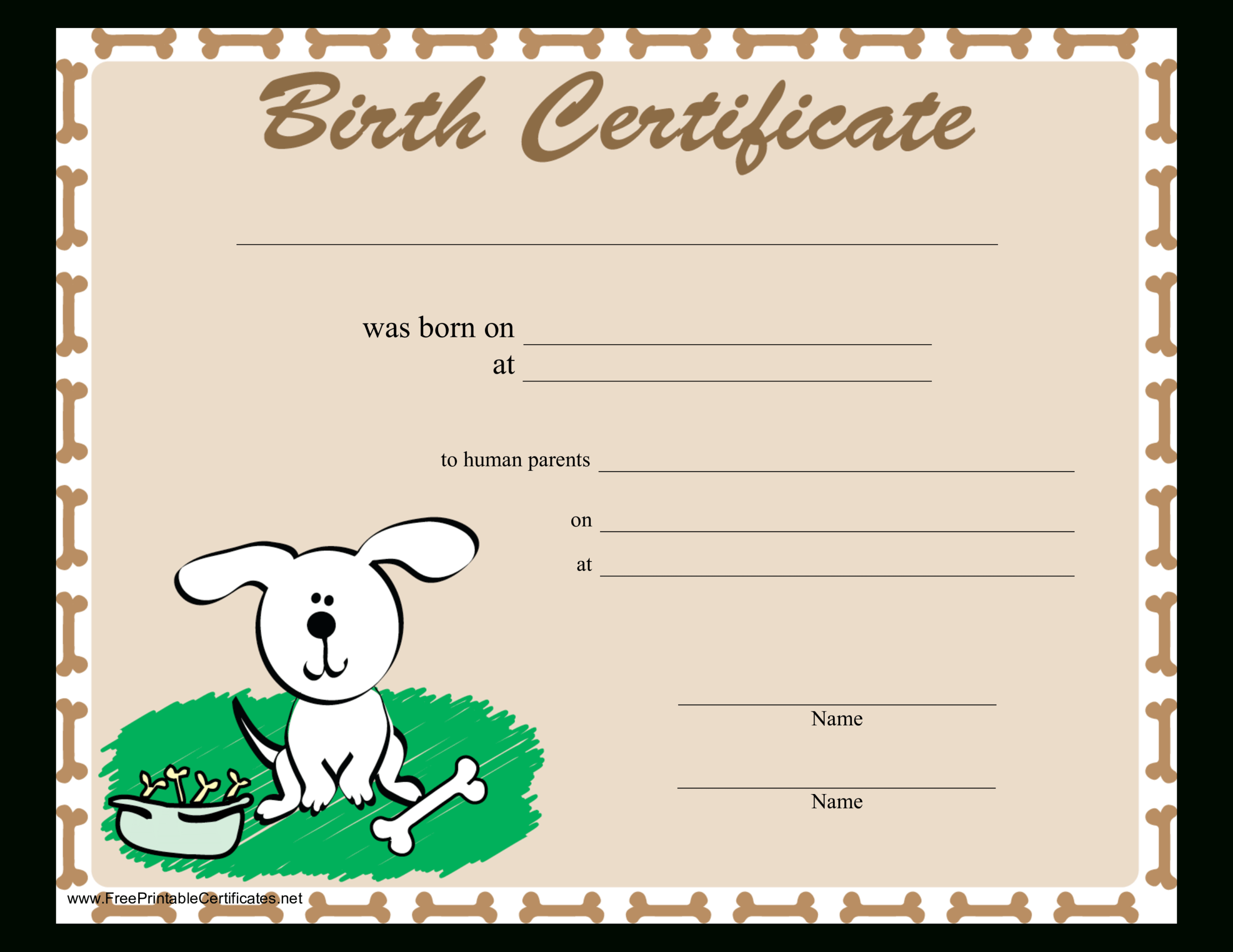 Sample Dog Birth Certificate | Templates At Regarding Birth Certificate Templates For Word