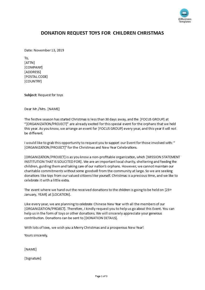 Sample Letter Asking For Toy Donations | Templates At Pertaining To Business Donation Letter Template