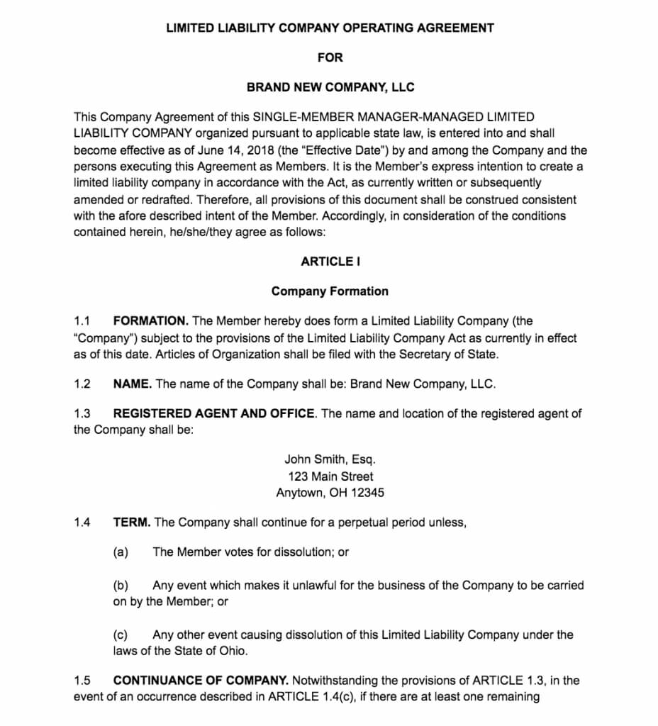 Sample Operating Agreements – Colona.rsd7 In Articles Of Organization Template