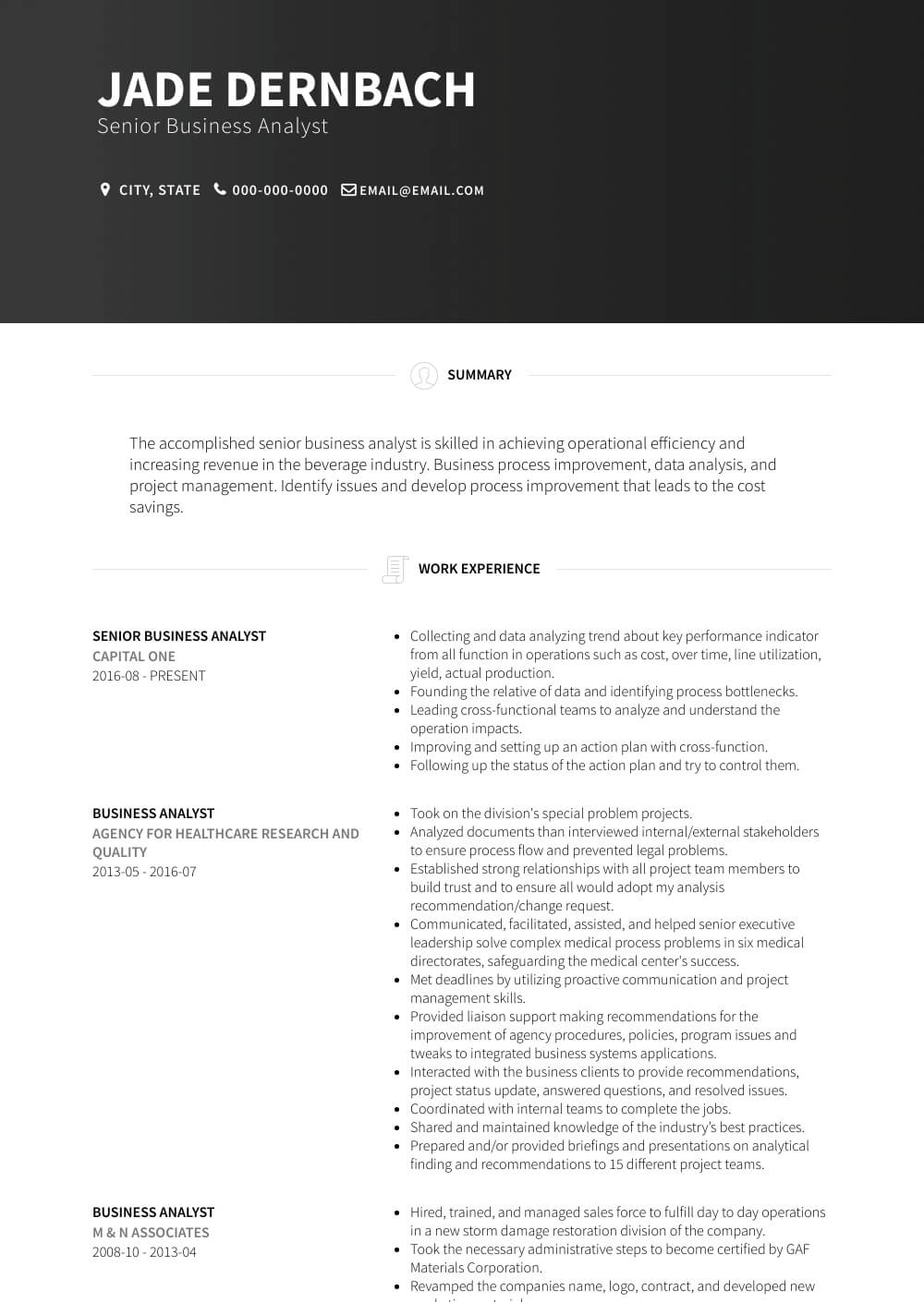 Senior Business Analyst – Resume Samples And Templates Inside Business Analyst Documents Templates