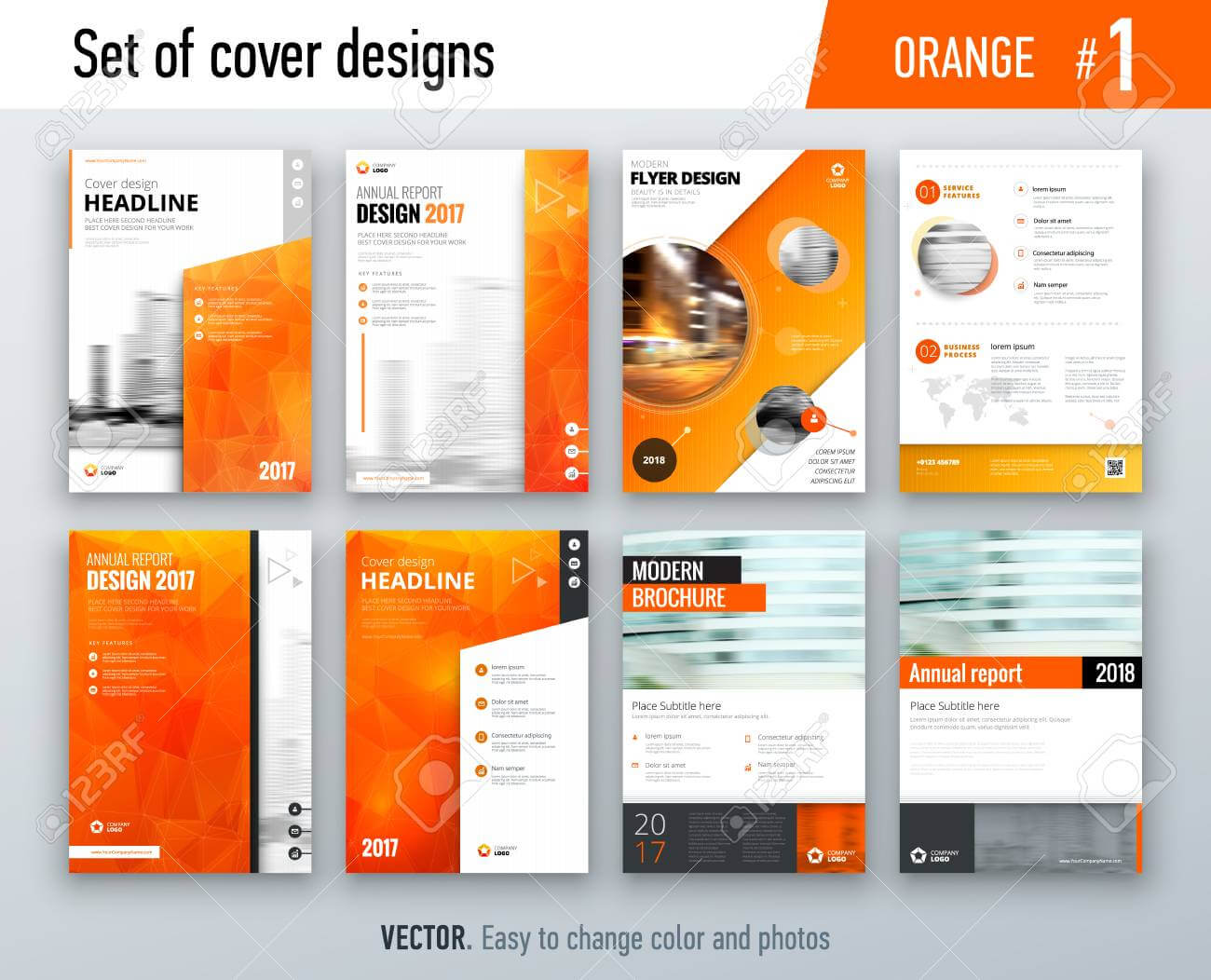 Set Of Business Cover Design Template In Orange Color For Brochure,.. With Business Process Catalogue Template