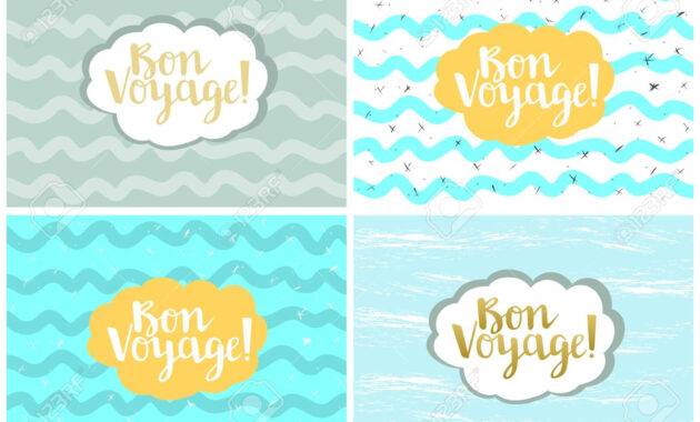 Set Of Four Cards, Vector Templates. Bon Voyage. inside Bon Voyage Card Template