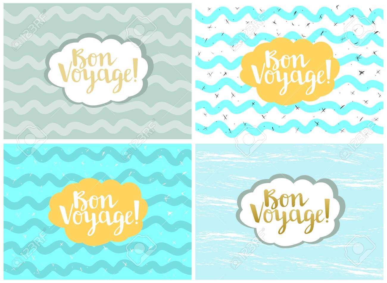 Set Of Four Cards, Vector Templates. Bon Voyage. Inside Bon Voyage Card Template