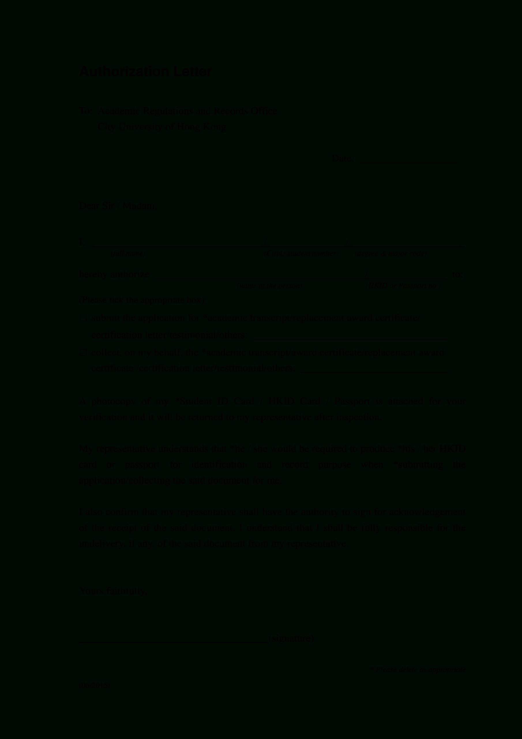 Simple Authorization Letter For Certificate | Templates At Within Certificate Of Inspection Template