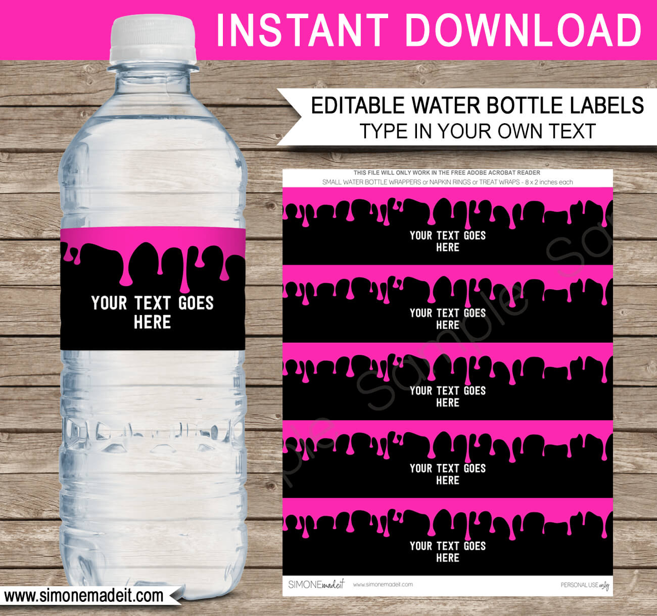 Slime Party Water Bottle Labels Template – Pink Throughout Birthday Water Bottle Labels Template Free