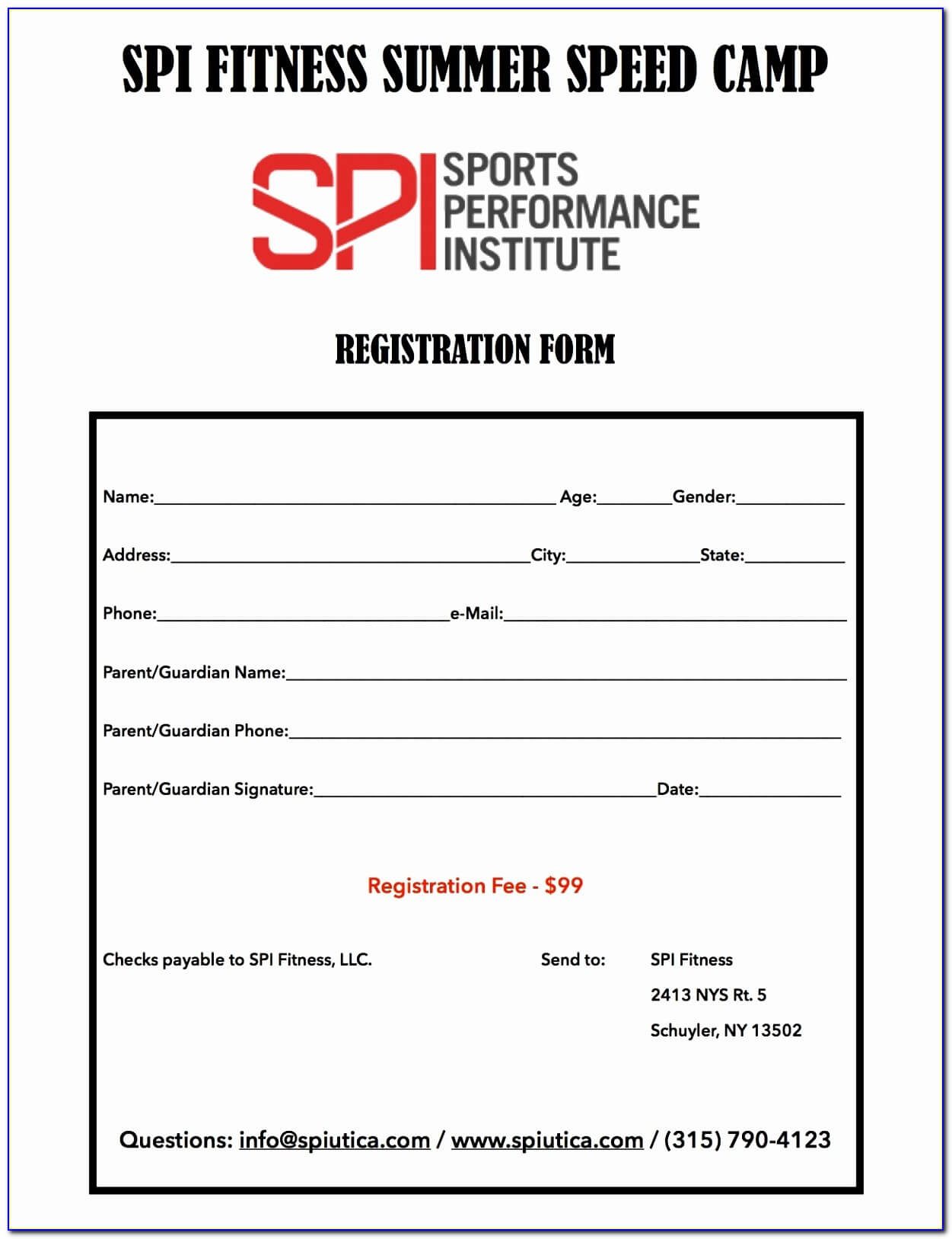 Spi Fitness Utica Speed Camp Registration Form Simple With Camp Registration Form Template Word
