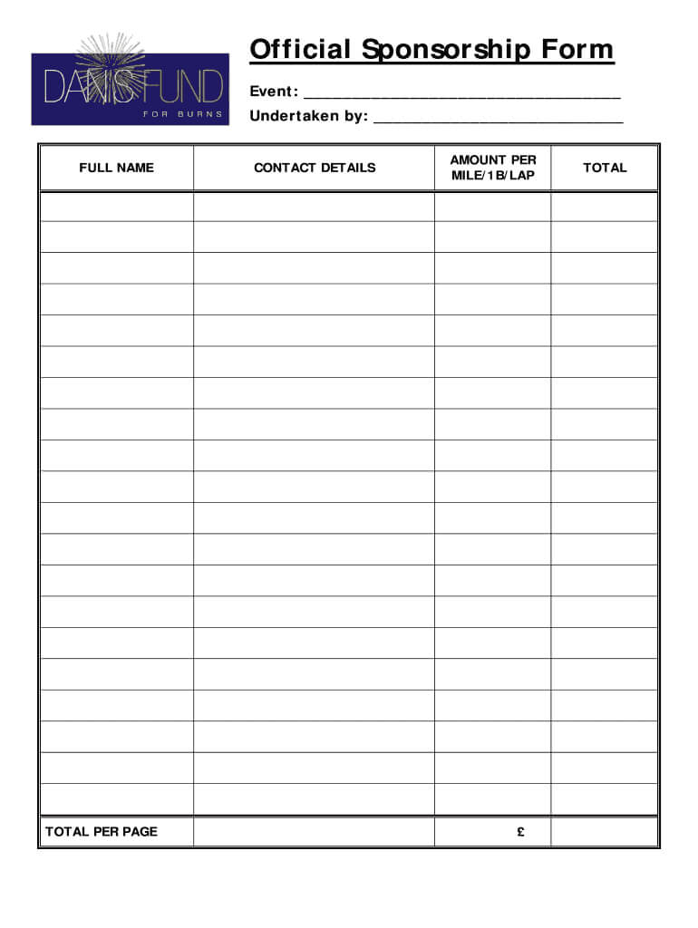 Sponsor Form Templates – Fill Online, Printable, Fillable Regarding Blank Sponsorship Form Template