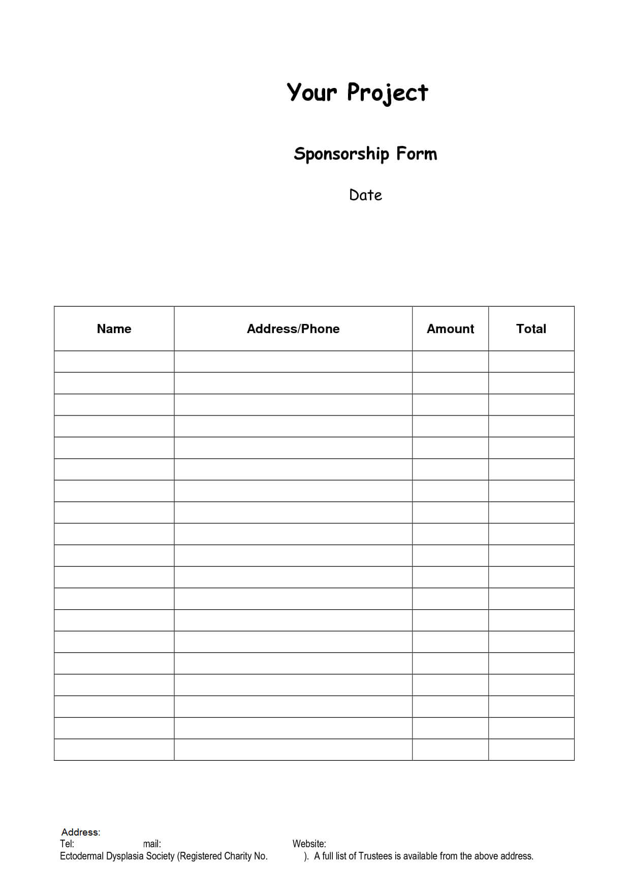 Sponsor Forms Template. Example Sponsor Form Basic Order Within Blank Sponsor Form Template Free
