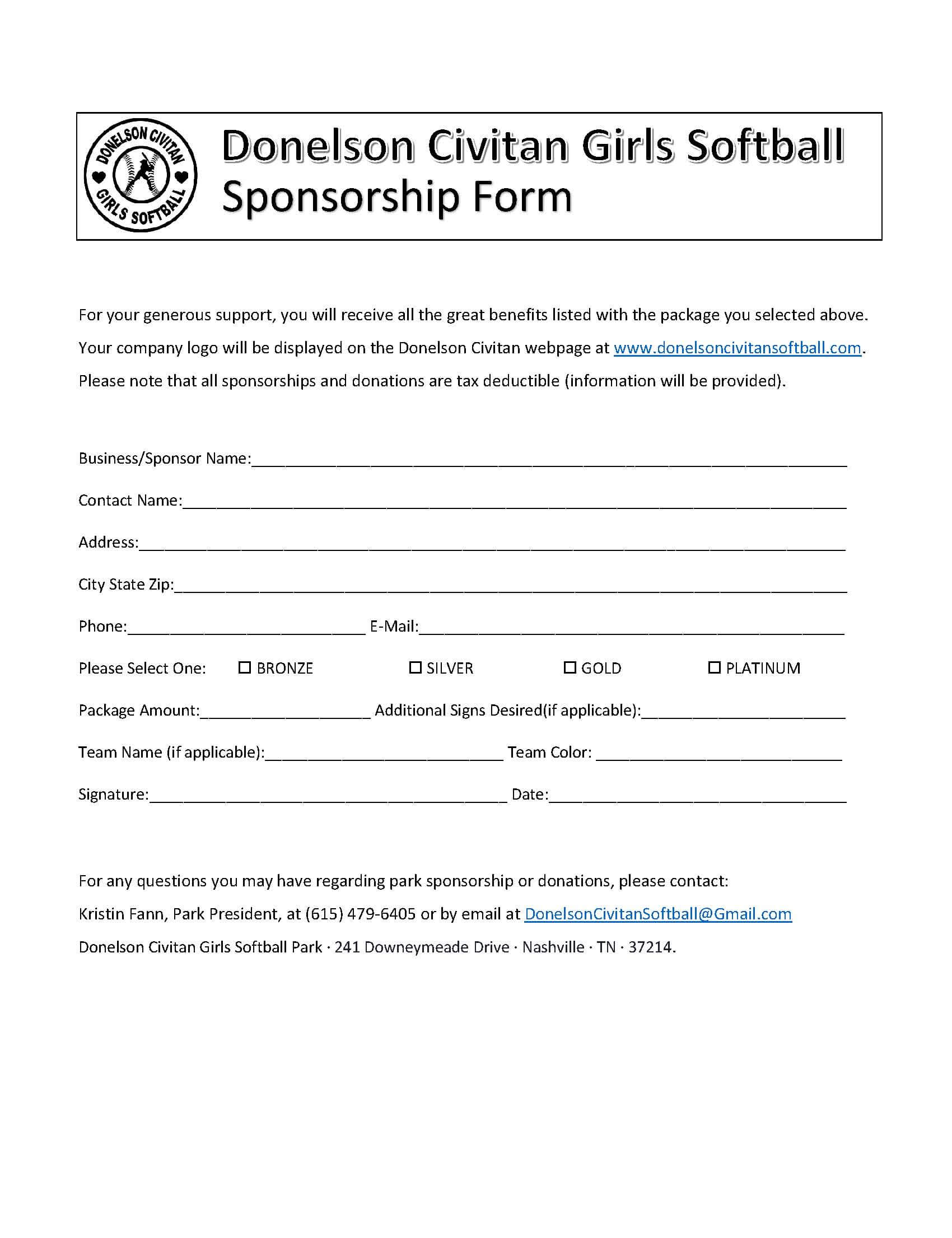 Sponsor Forms Templates Free ] – Template Sponsorship Form For Blank Sponsor Form Template Free