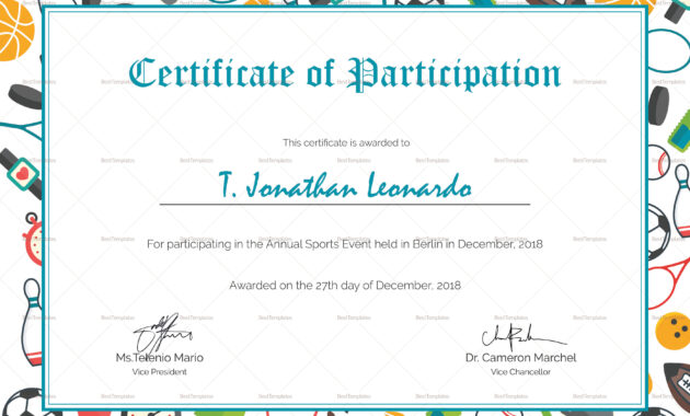 Sports Participation Certificate Template with regard to Athletic Certificate Template