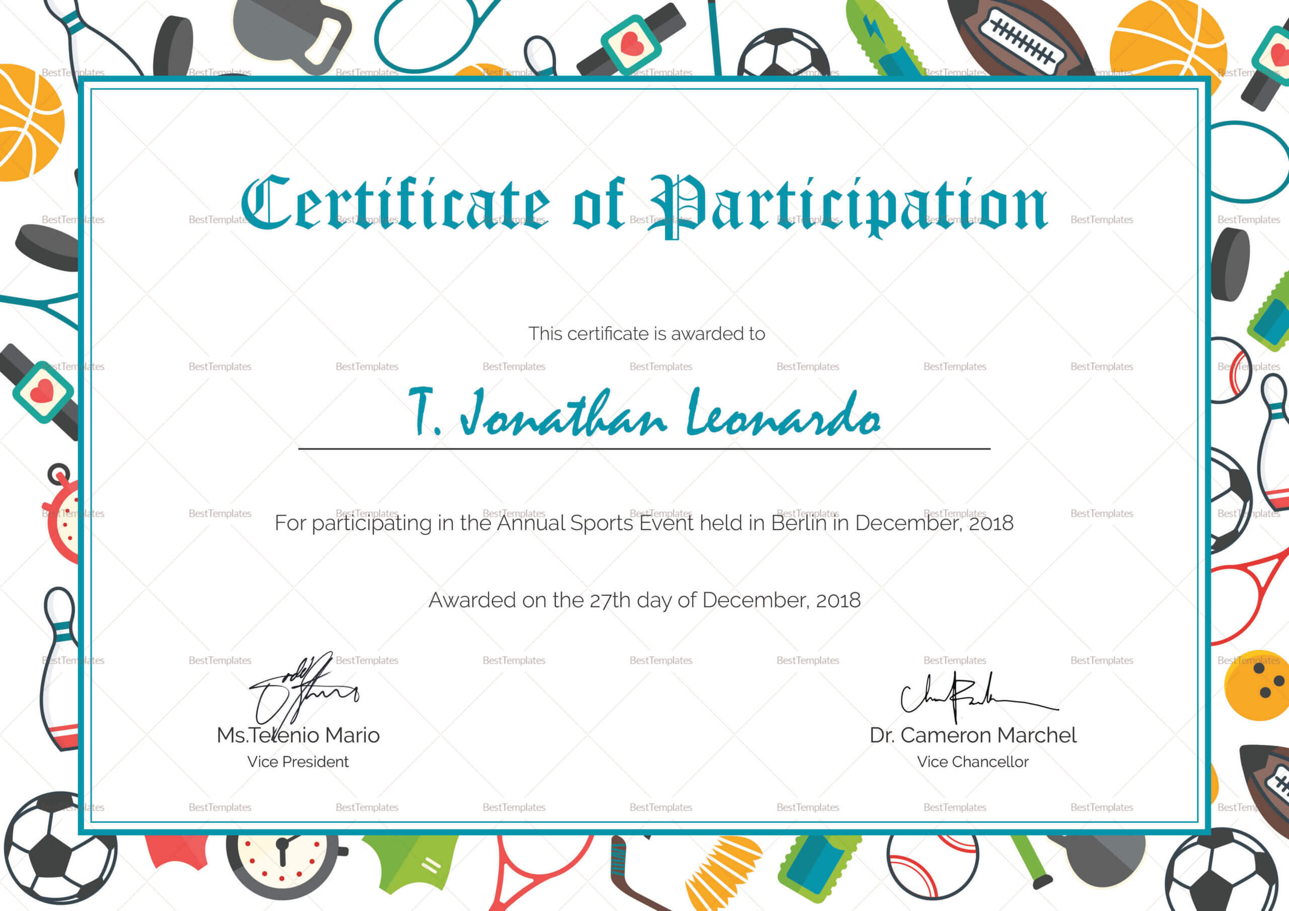 Sports Participation Certificate Template With Regard To Athletic Certificate Template