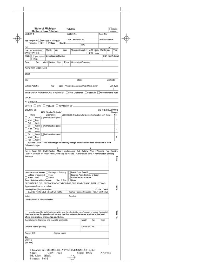 State Of Michigan Uniform Law Citation – Fill Online Within Blank Speeding Ticket Template