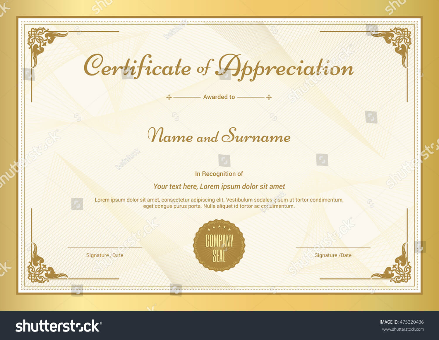 Stock Vector Certificate Of Appreciation Template With Regarding Certificate Of Appreciation Template Doc