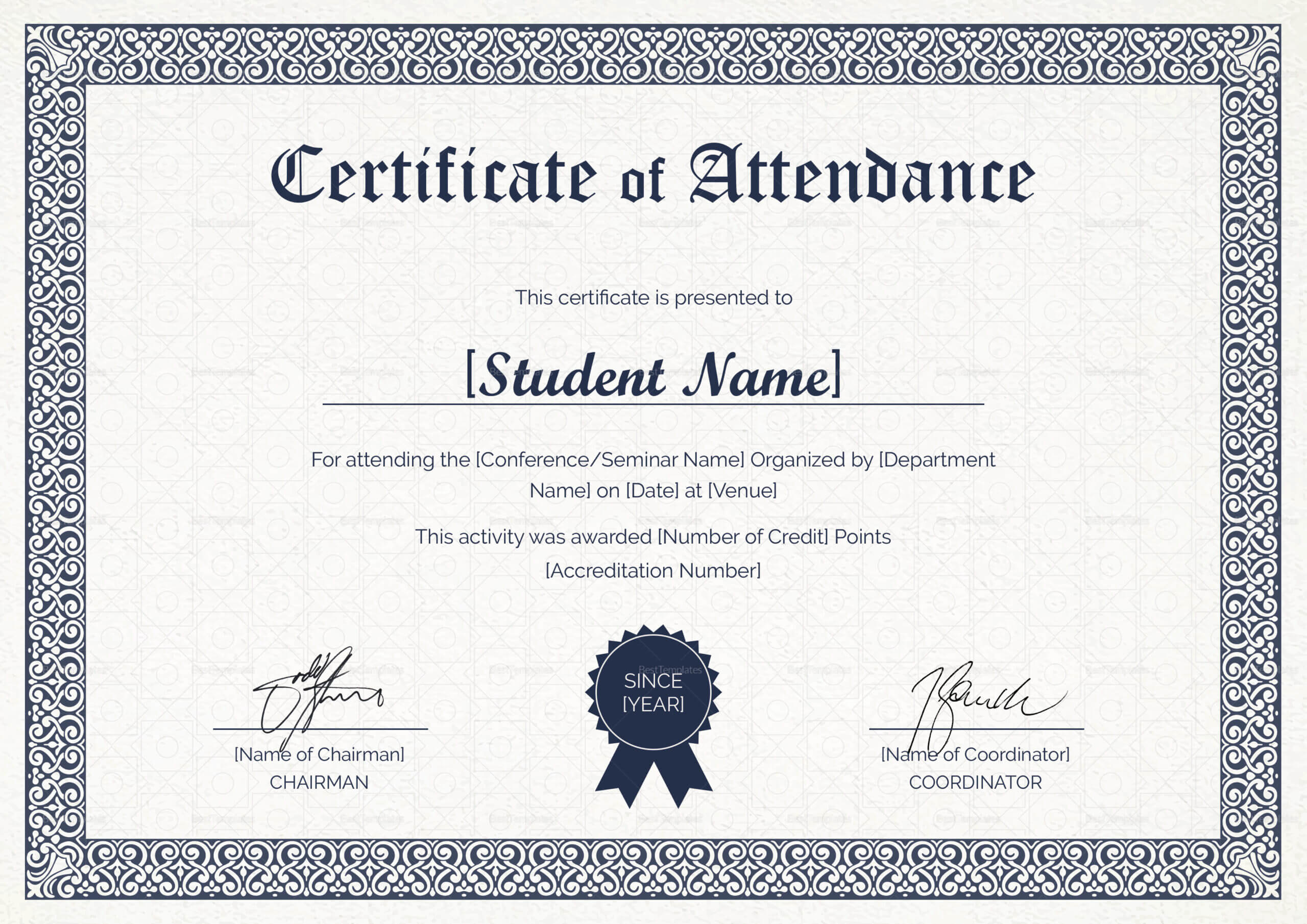 Students Attendance Certificate Template Intended For Certificate Of Attendance Conference Template