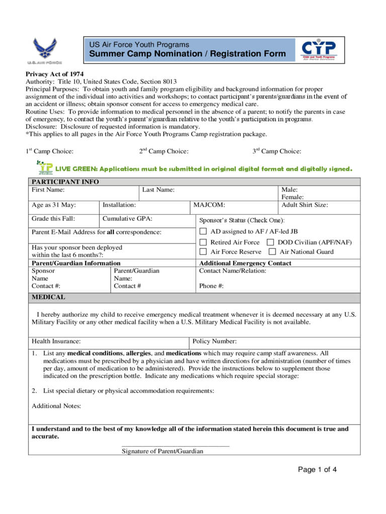 Summer Camp Registration Form – 2 Free Templates In Pdf Throughout Camp Registration Form Template