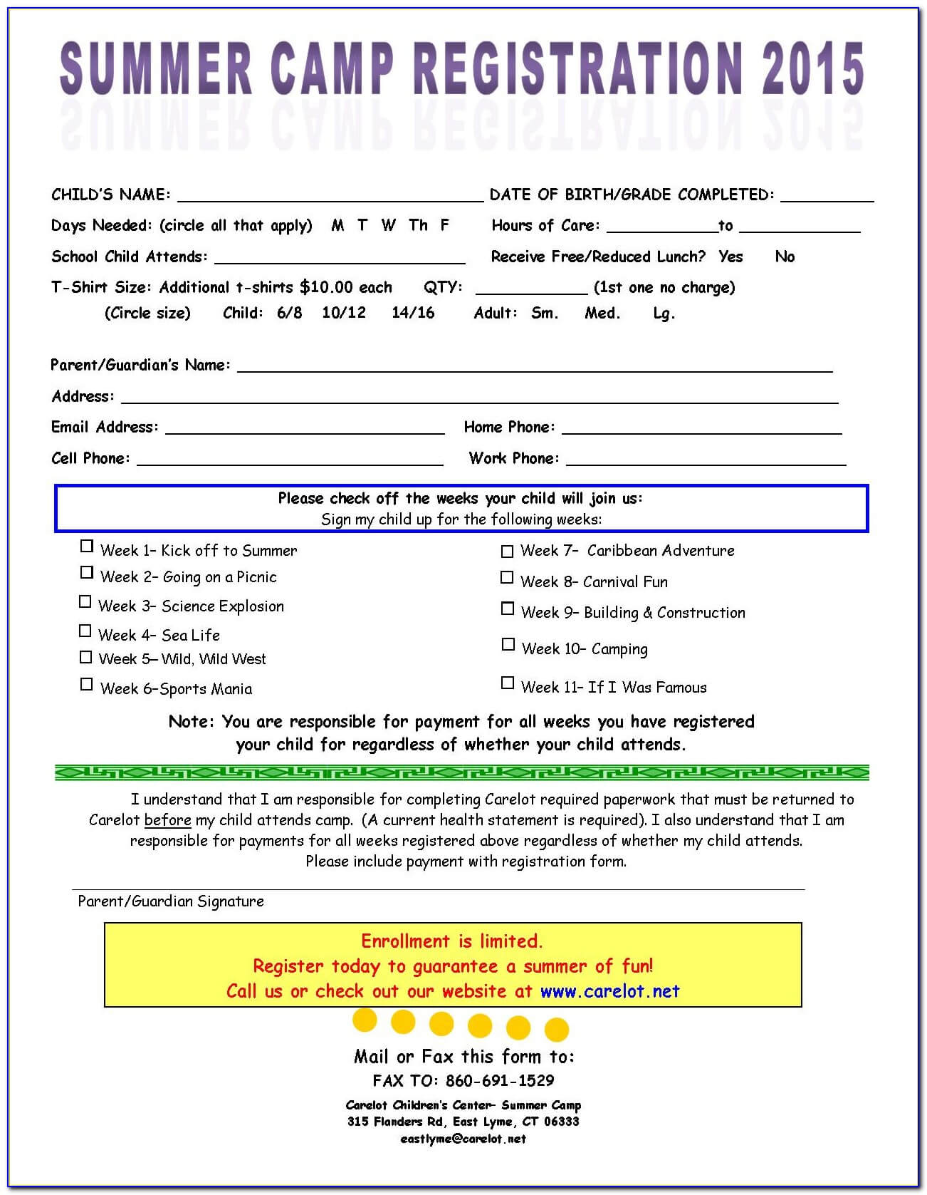 Summer Camp Registration Form Template – Form : Resume Pertaining To Camp Registration Form Template