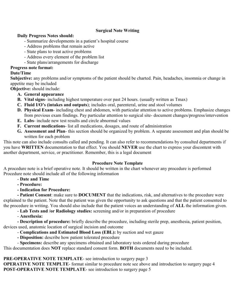 Surgical Note Writing - East Zone Medico Legal Services Pvt With Brief Op Note Template