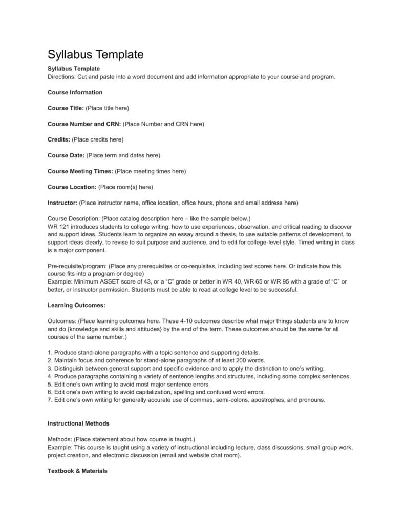 Syllabus Template – Central Oregon Community College Pertaining To Blank Syllabus Template