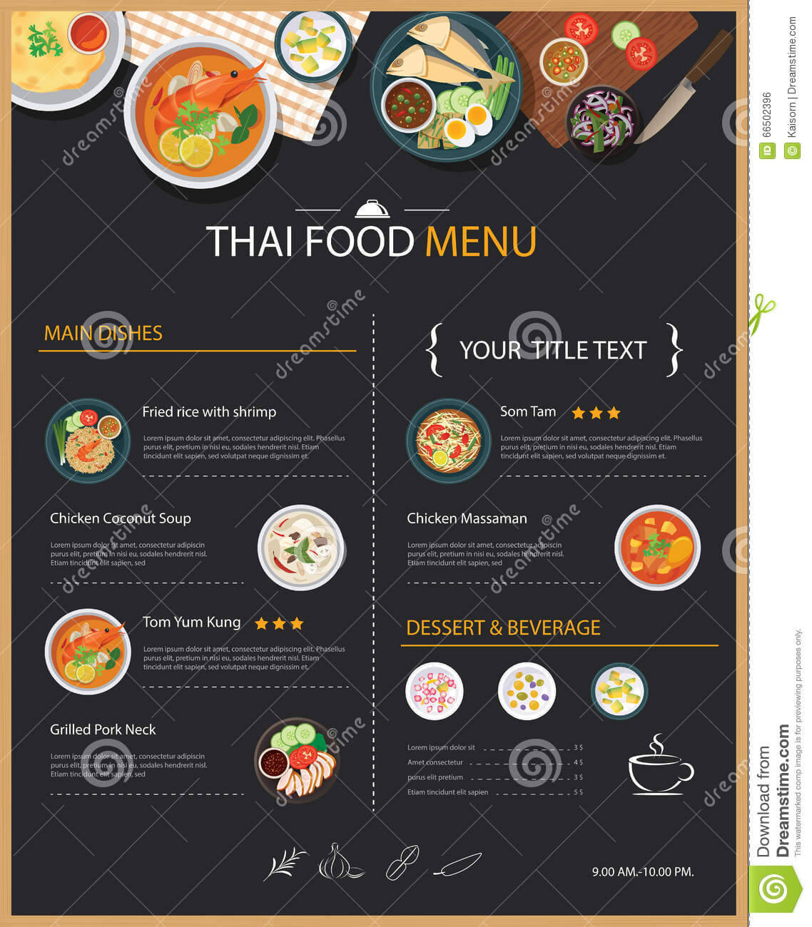 Thai Food Restaurant Menu Template Flat Design Stock Vector Inside Asian Restaurant Menu Template