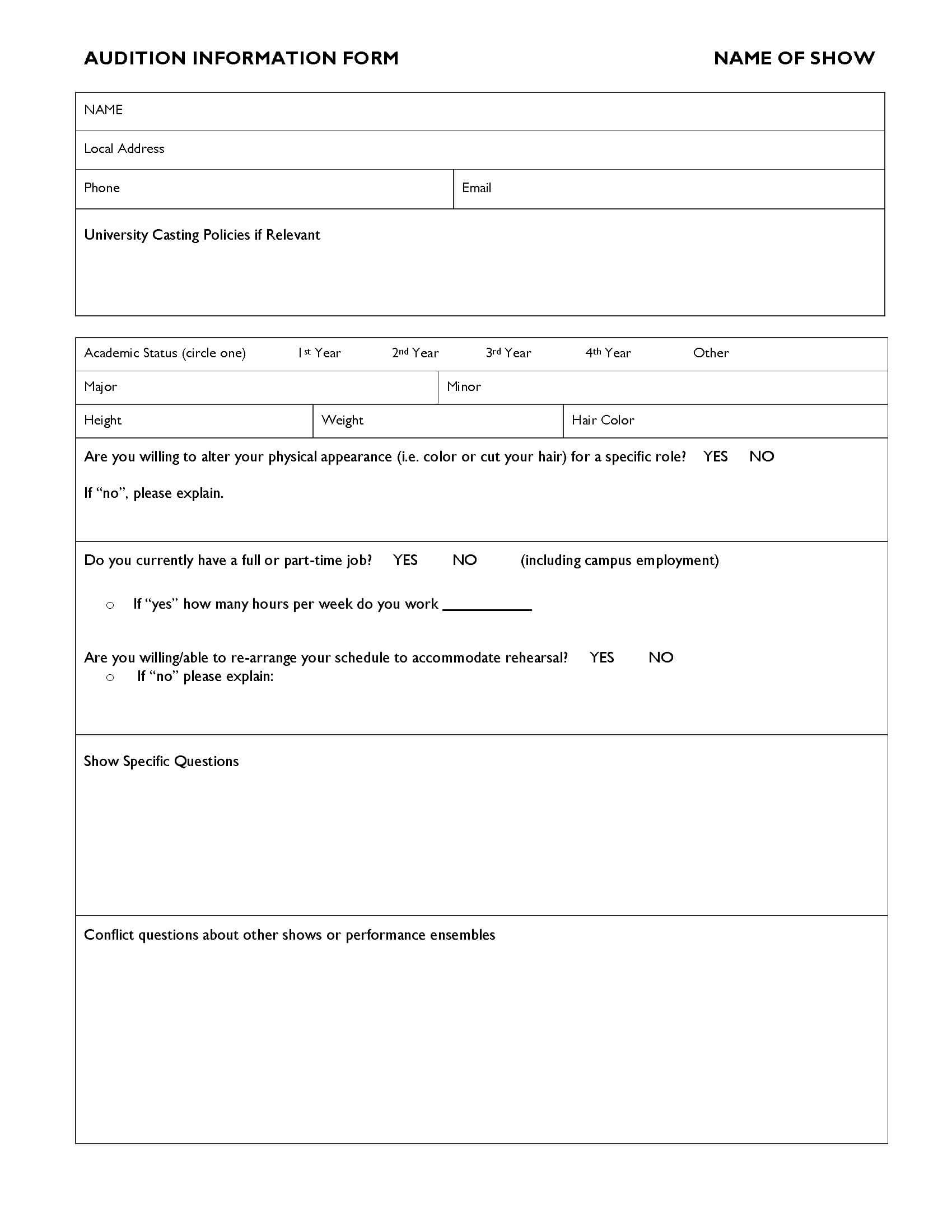 The Stage Manager's Toolkit with regard to Audition Form Template The Stage Manager's Toolkit With Regard To Audition Form Template