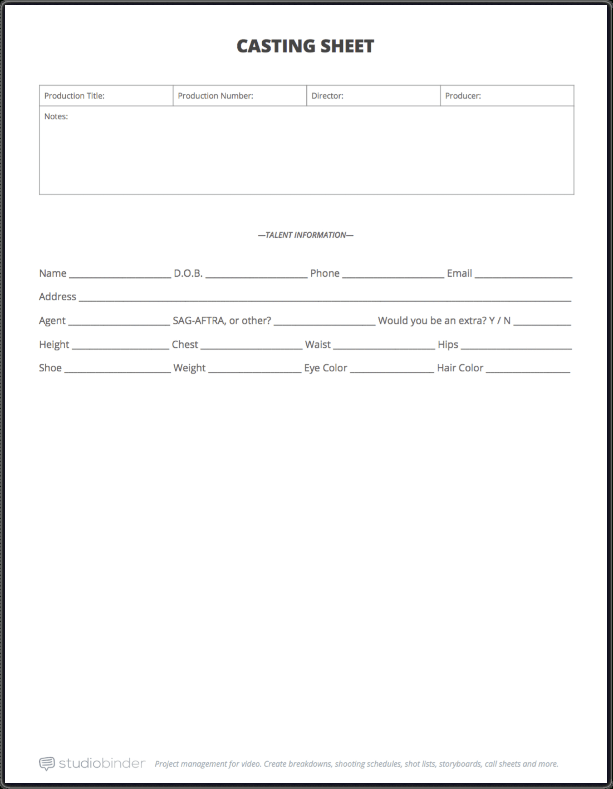 The Ultimate Guide To Casting Auditions [Free Casting Sheet Throughout Audition Form Template