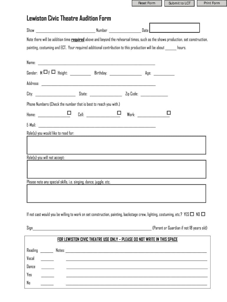 Theatre Audition Forms – Fill Online, Printable, Fillable For Audition Form Template