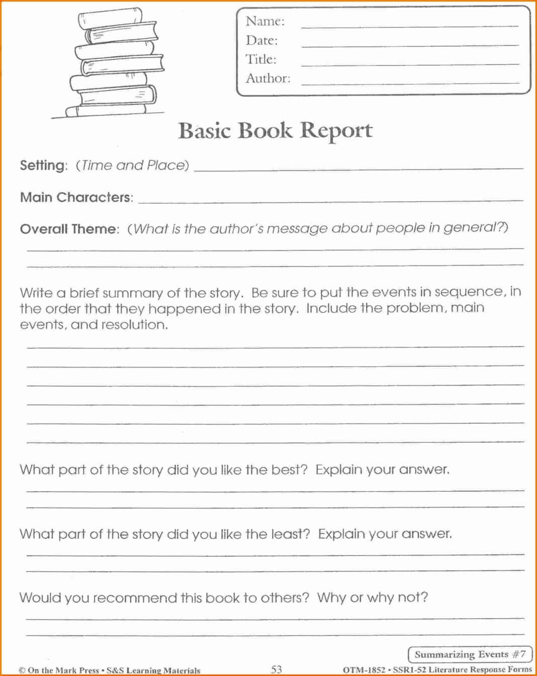 Third Grade Book Report Form 3Rd Fiction 5Th E 132378 Es Throughout Book Report Template 3Rd Grade