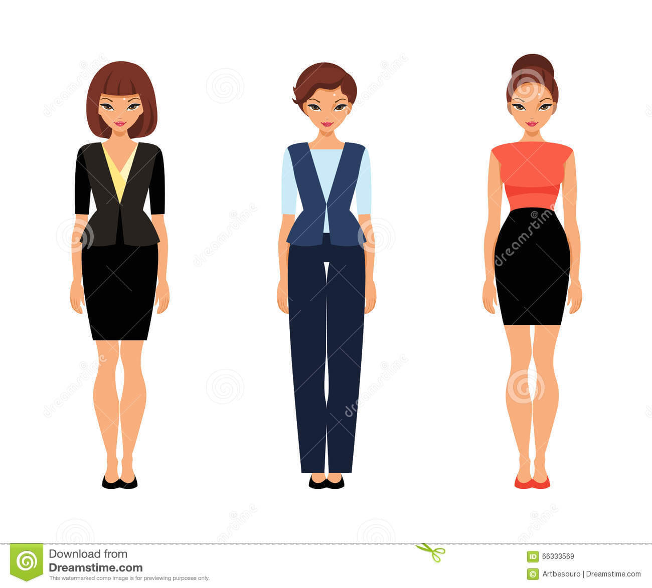 Three Business Women In Office Clothes Stock Vector Regarding Business Attire For Women Template