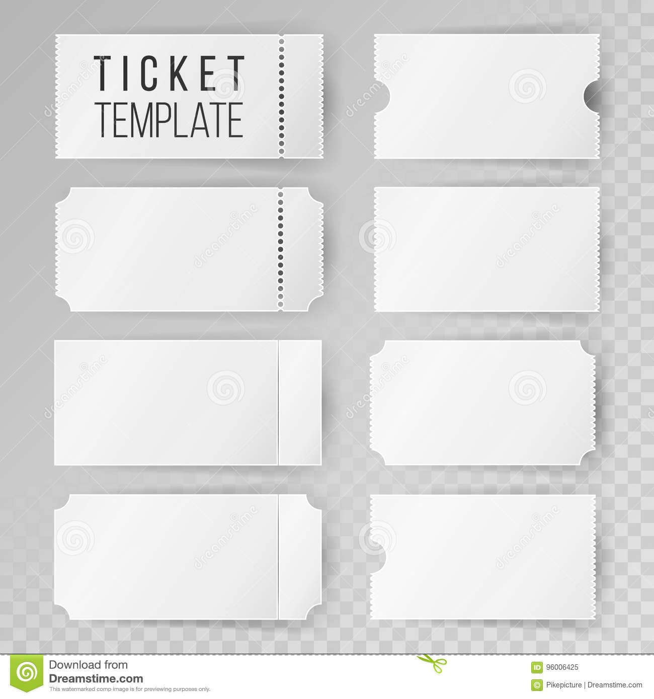 Ticket Template Set Vector. Modern Mock Up Wedding, Cinema With Regard To Blank Admission Ticket Template