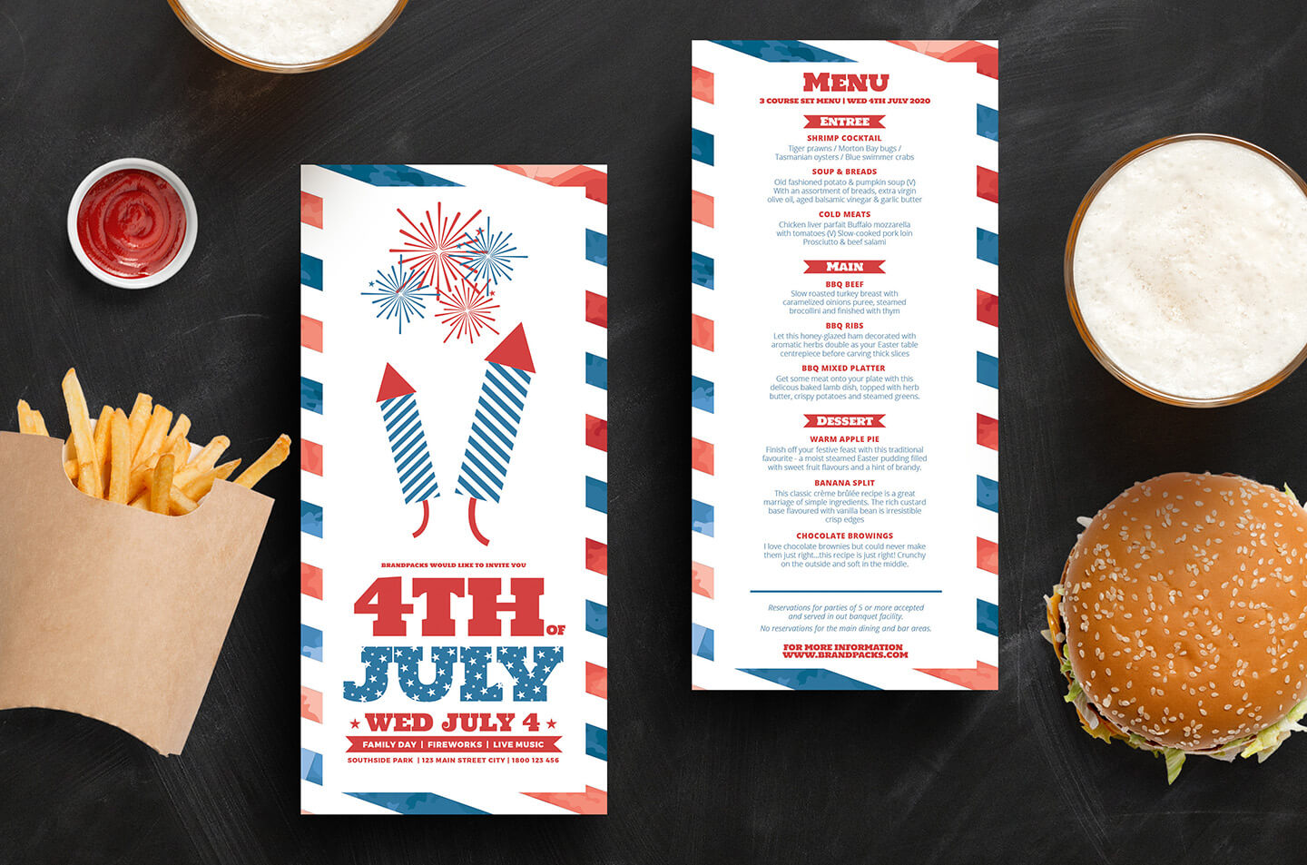 Traditional 4Th July Dl Rack Card Template In Psd, Ai With 4Th Of July Menu Template