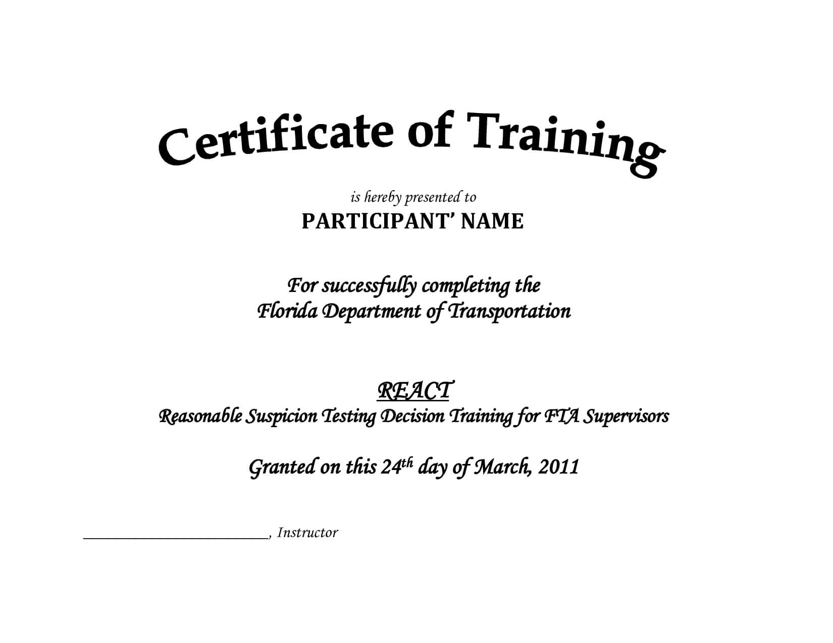 Training Certificate Template Doc – Printable Receipt Template Intended For Army Certificate Of Completion Template