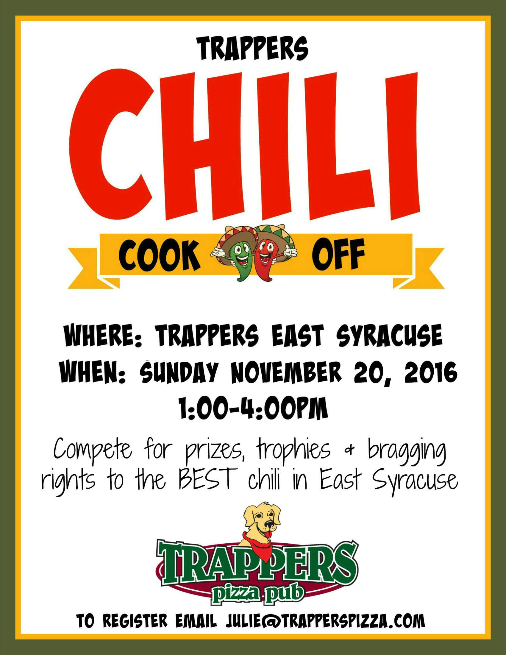 Trappers 2Nd Annual Chili Cook Off – Trappers Pizza Pub Inside Chili Cook Off Flyer Template