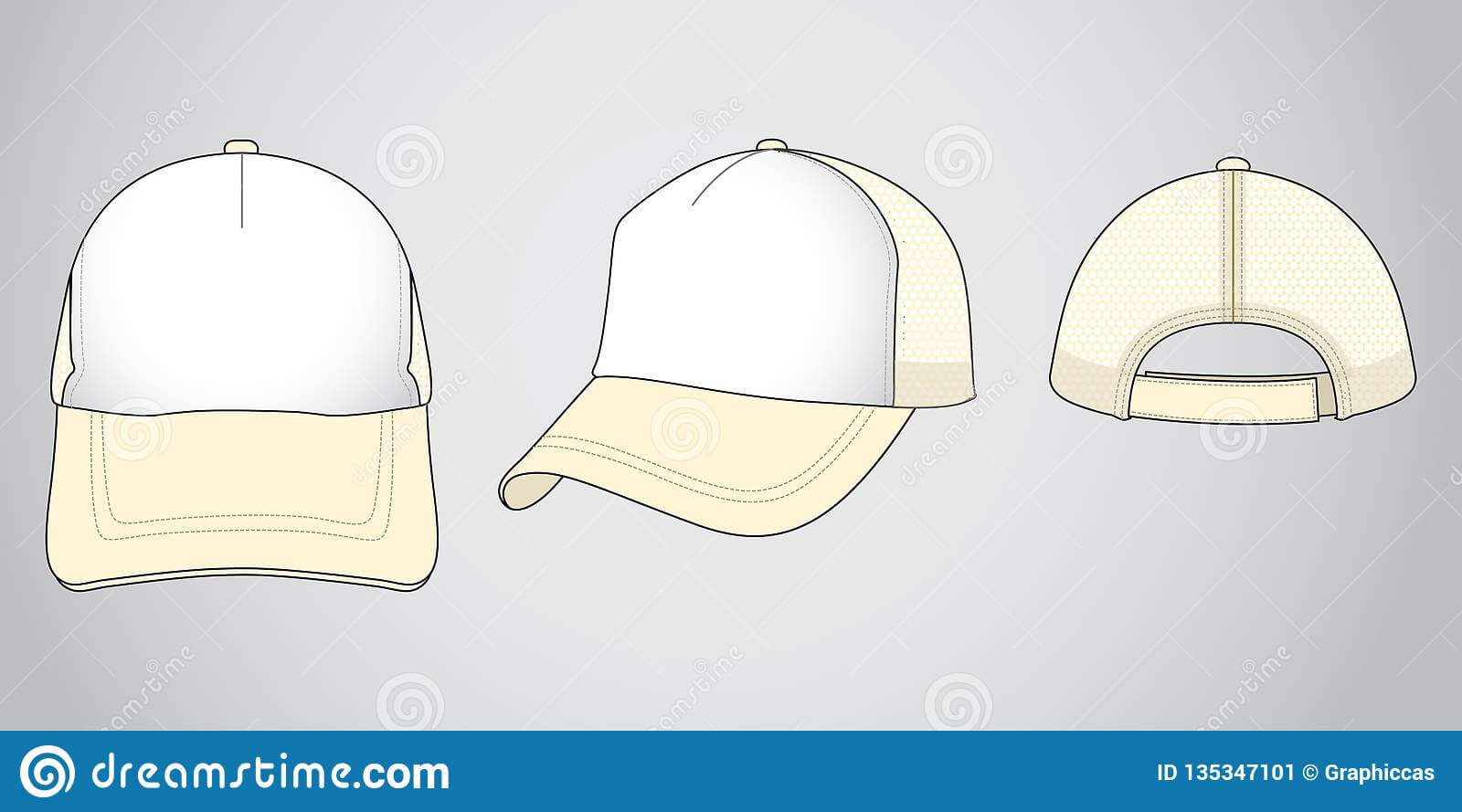 Trucker Cap For Template Vector : White / Cream Stock Regarding 5 Panel Hat Template