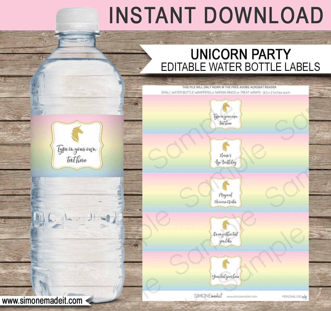 Unicorn Water Bottle Labels Template Regarding Baby Shower Water Bottle Labels Template