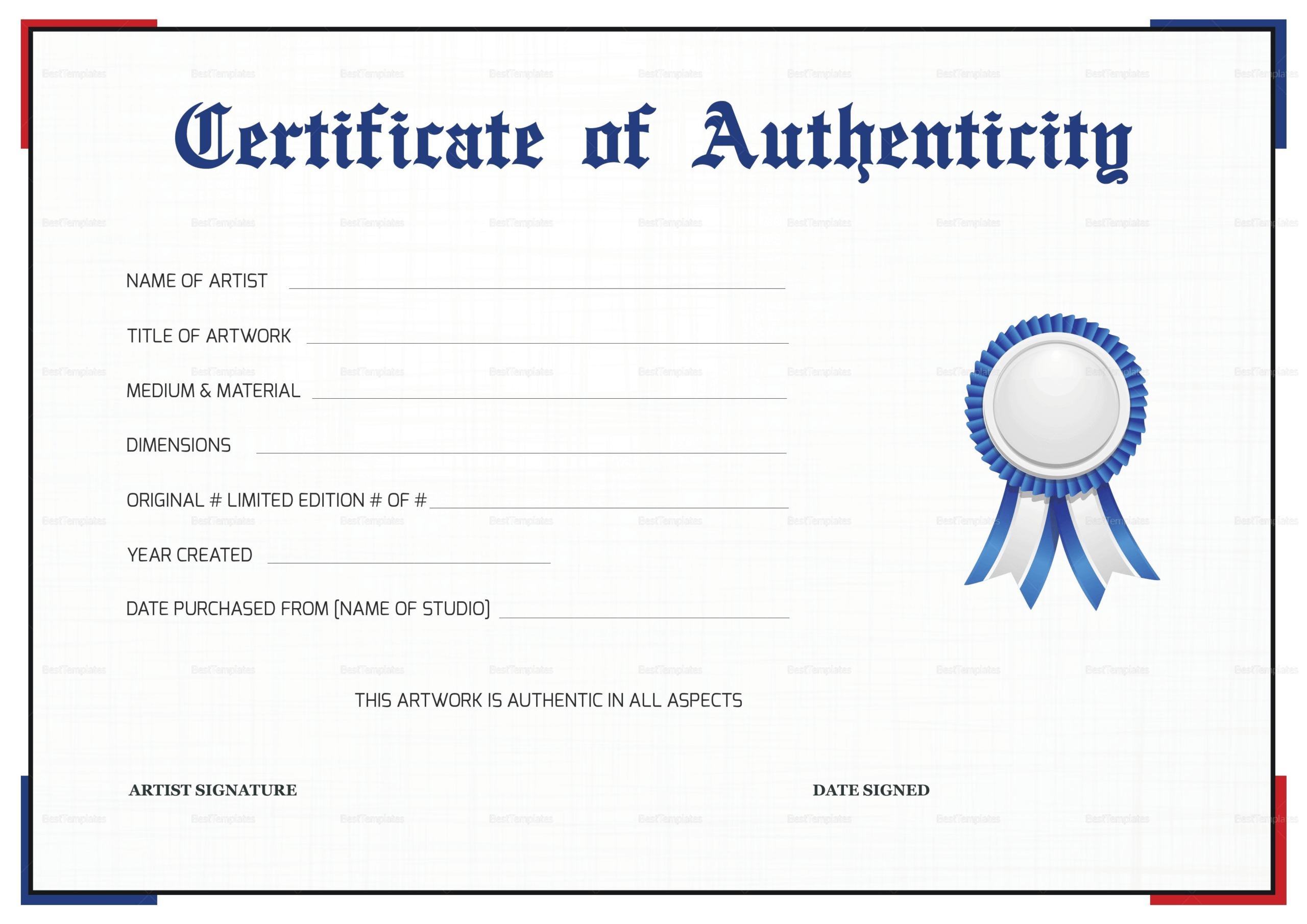 Unique Certificate Of Authenticity Template Free Ideas Fine In Certificate Of Authenticity Template