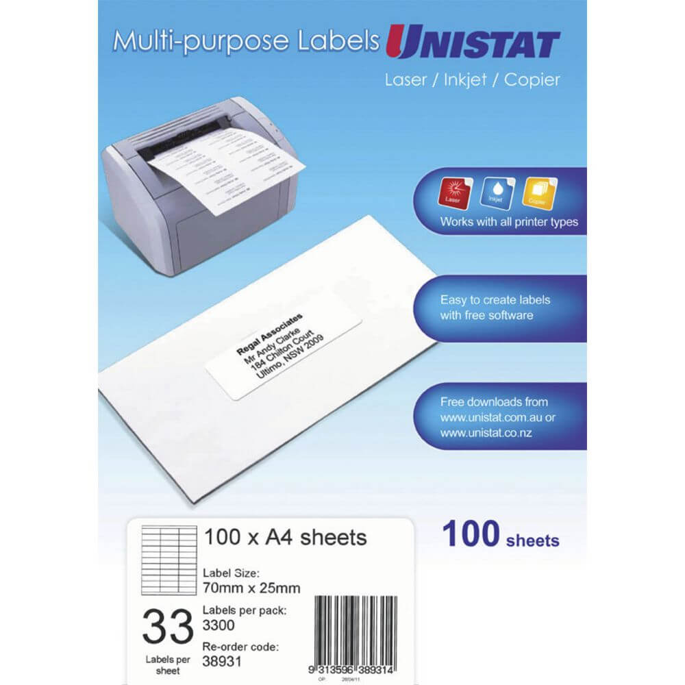 Unistat Printable Labels 100 Sheets 33 Per Page Throughout 33 Labels Per Sheet Template