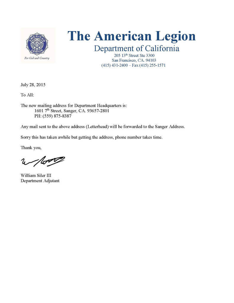 Us Post Office Forwarding Address Form Fresh Product Order In American Legion Letterhead Template