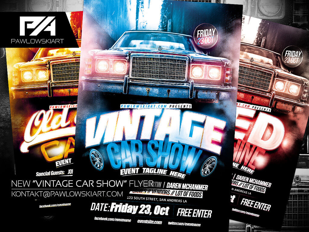 Vintage Car Show Event Flyer Psd Template | Download .psd He Regarding Car Show Flyer Template