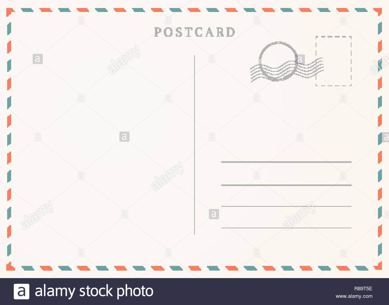 Vintage Postcard Template. Postal Card Illustration For With Airmail Postcard Template
