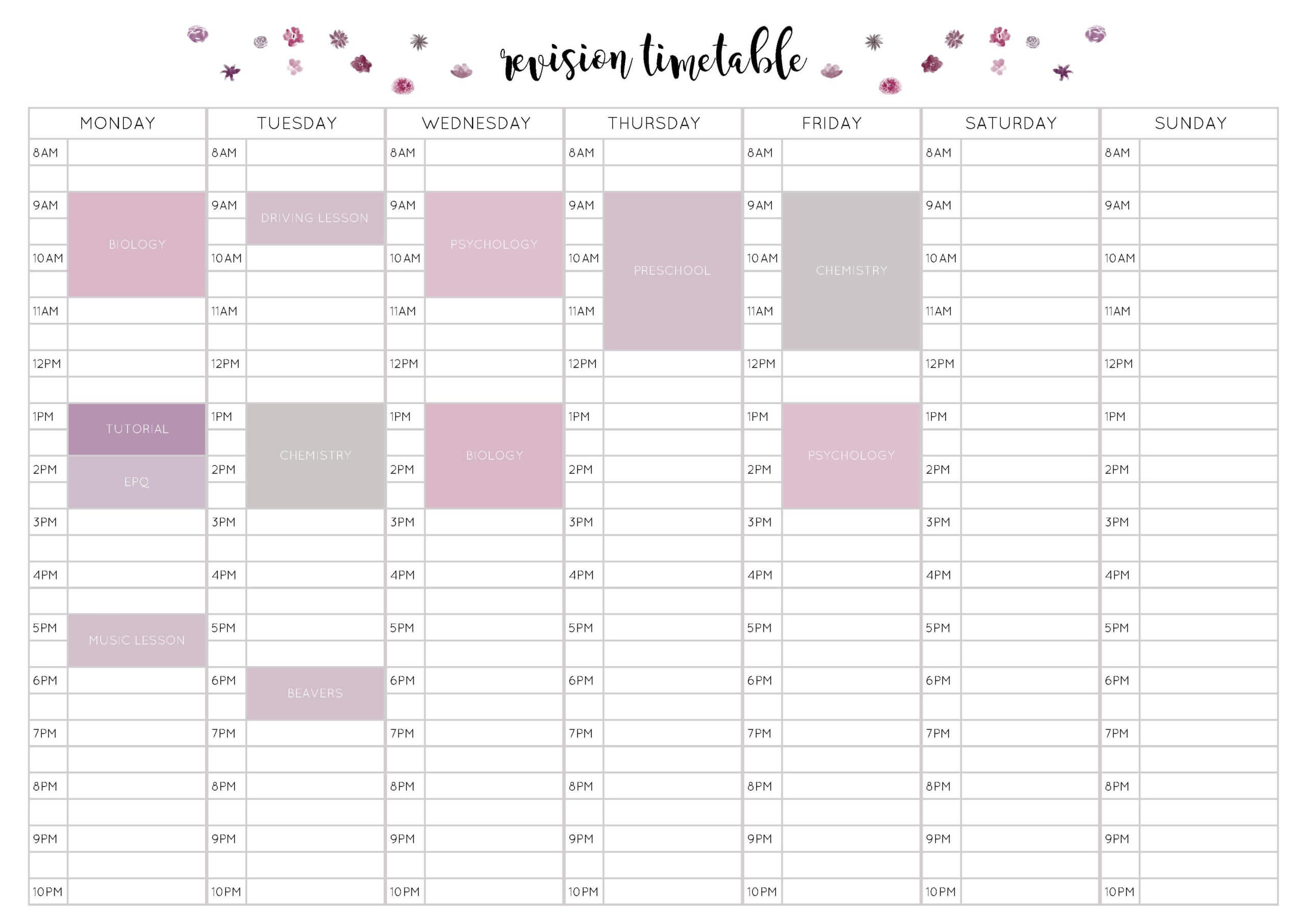 Weekly Revision Planner – Colona.rsd7 For Blank Revision Timetable Template