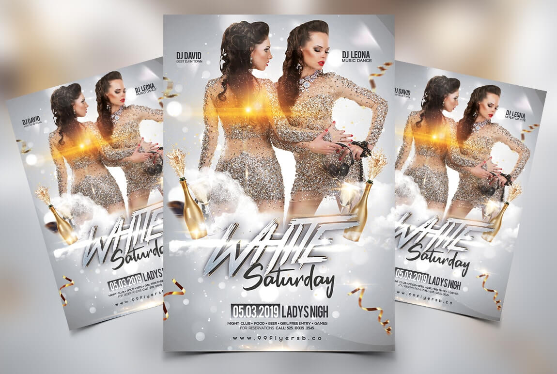 White Saturday Free Party Psd Flyer Template – Psdflyer.co Pertaining To All White Party Flyer Template Free
