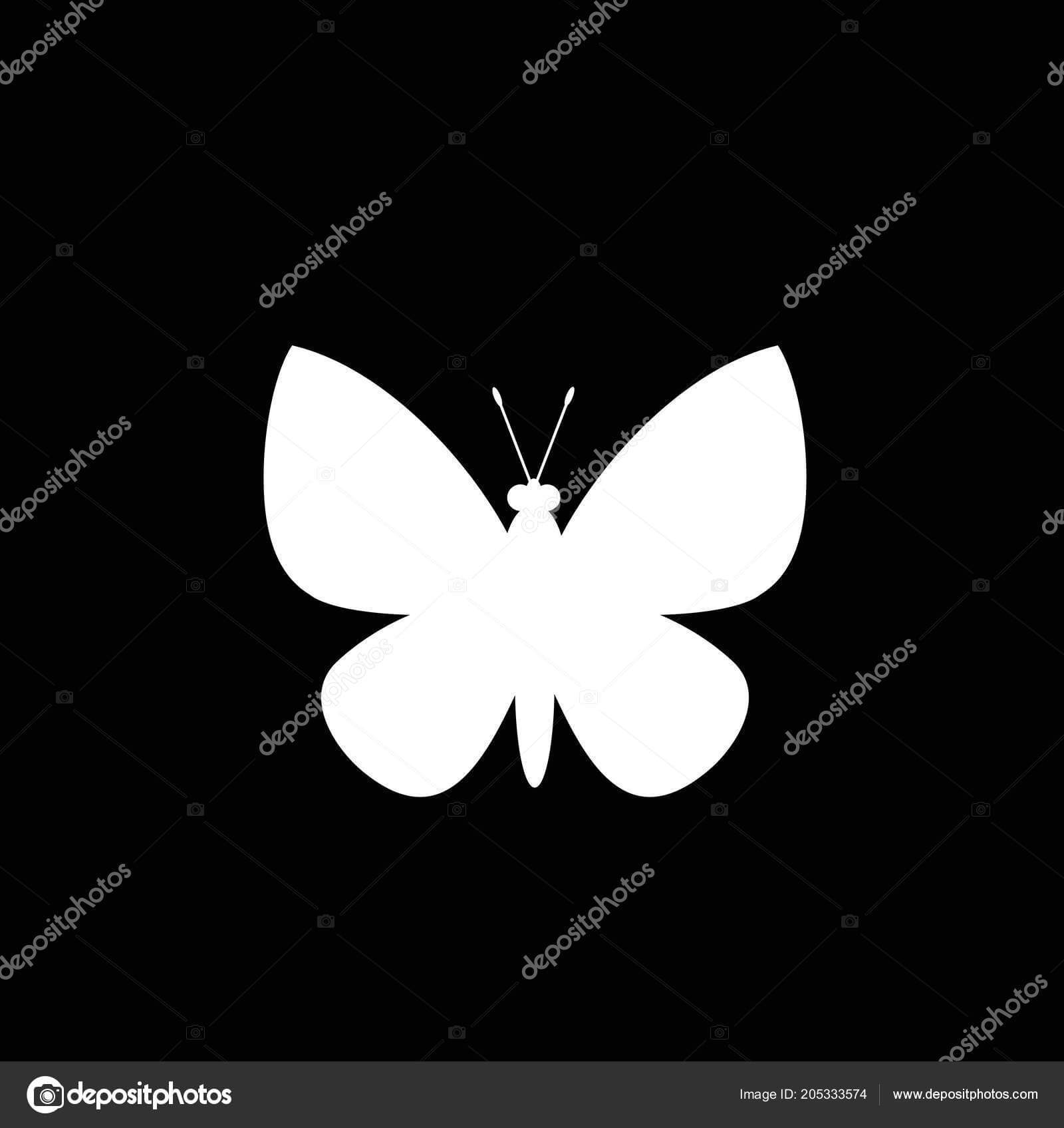 White Silhouette Butterfly Isolated Black Background Vector Pertaining To Butterfly Labels Templates